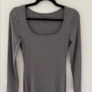 Women's Gray Long Sleeve Scoop Neck Dress